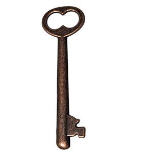 Vintage Skeleton Key Charm Pendant Antique Copper Tone Victorian Gothic Jewelry